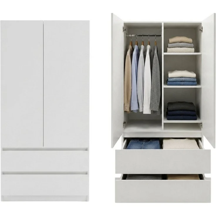 Home Collective Mehrzweckschrank Schrank Kleiderschrank Aktenschrank Hochschrank 2-türig 2 Schubladen (Garderobenschrank, Universalschrank Flur, Büro oder Schlafzimmer) 90x50x180 cm, robust & vielseitig, viel Stauraum Weiß – Bild 1
