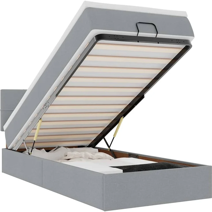 vidaXL Ottoman-Bett mit Matratze & LEDs Hellgrau 100x200 cm Stoff 3312284 – Bild 1