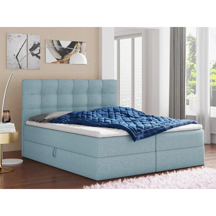 Boxspringbett Best mit 2 Bettkästen, Doppelbett mit Bonell-Matratze und Topper, Polsterbett, Bett (Blau (Vidar 83), 140 x 200 cm) – Bild 1