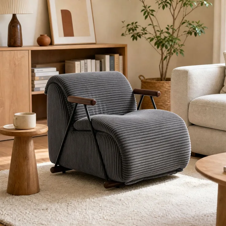 LVHOM Relaxsessel mit Lattenrost, ergonomischer Fernsehsessel, gepolsterter Loungesessel mit Armlehnen, XXL Lesesessel für Wohn- und Schlafzimmer, Cord Grau
