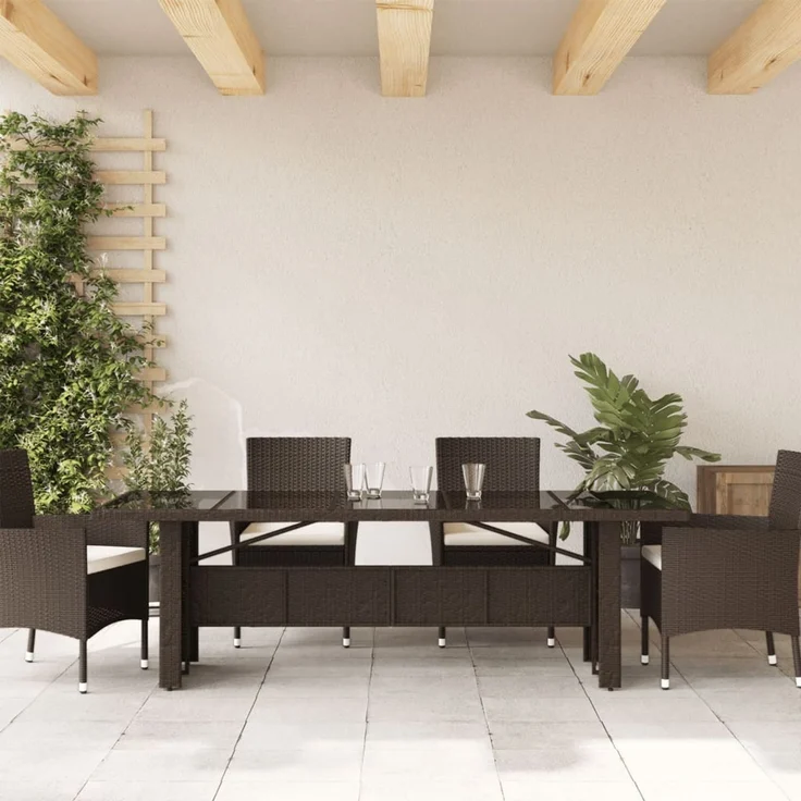 Gartentisch, Balkontisch mit Glasplatte Braun 240 x 90 x 75 cm Poly Rattan – Bild 3