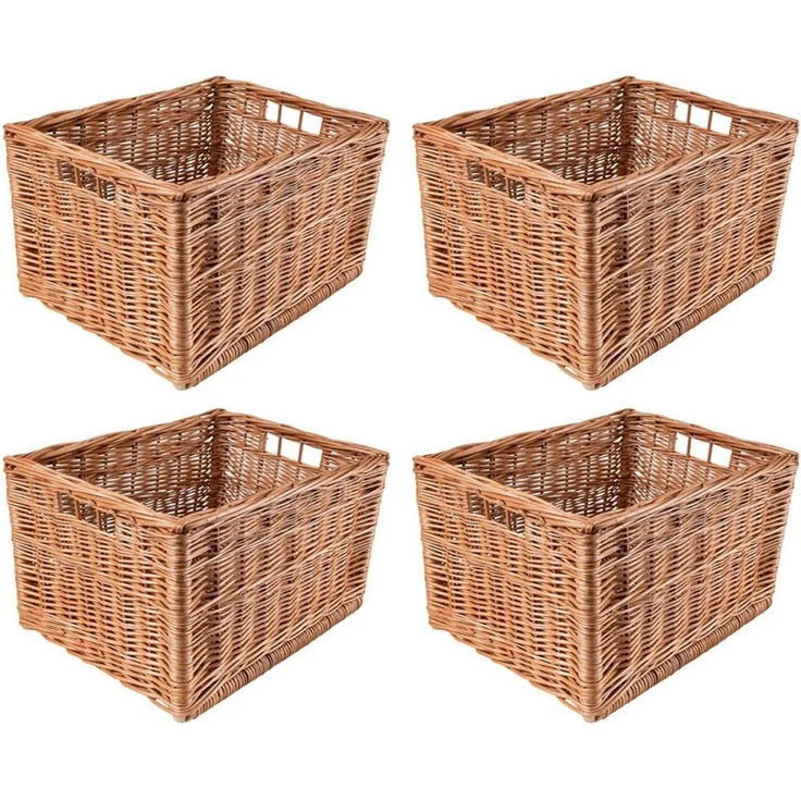 Creative Home Holzkiste Weidenkorb Aufbewahrungskorb, Handgeflochten, Haltbar (4 St), Korb Geflochten Naturkorb mit Griffen Aufbewahrung – Bild 1