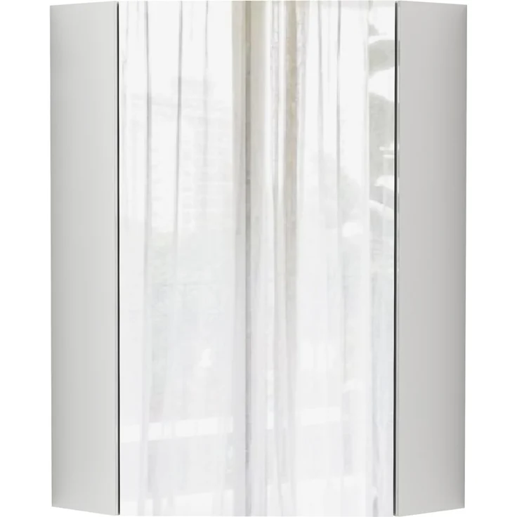Eck-Spiegelschrank zur Wandmontage mit drei Spiegelflächen und Dämpfscharnieren, 32,5 x 32,5 x 55,6 cm, Weiß – Bild 3