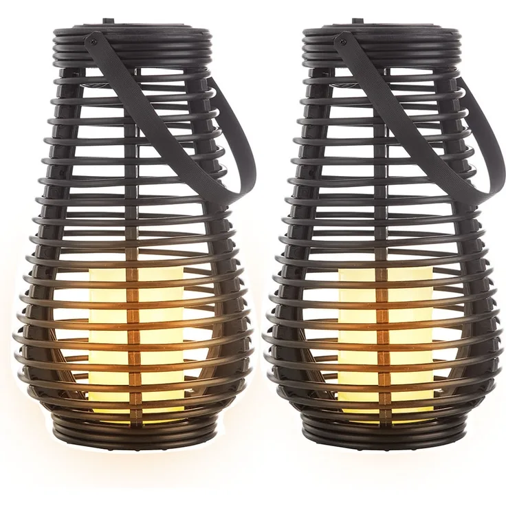 2x LED Solarlampe, Feuer-Effekt, Henkel, schwarz, H 26 cm