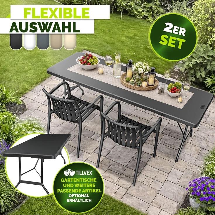 tillvex® Gartenstühle 2er Set Stapelbar Wetterfest mit Armlehne | Outdoor Stühle bis 120kg belastbar | Gartenstühle Outdoor | Terrassenstuhl Gartenmöbel Balkon Garten Terrasse – Bild 8