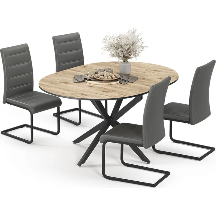 Esstisch-Set Loyd Eiche rustikal/Schwarz 120 x 120 cm mit 4 Esszimmerstühlen, Grau Vicco – Bild 6