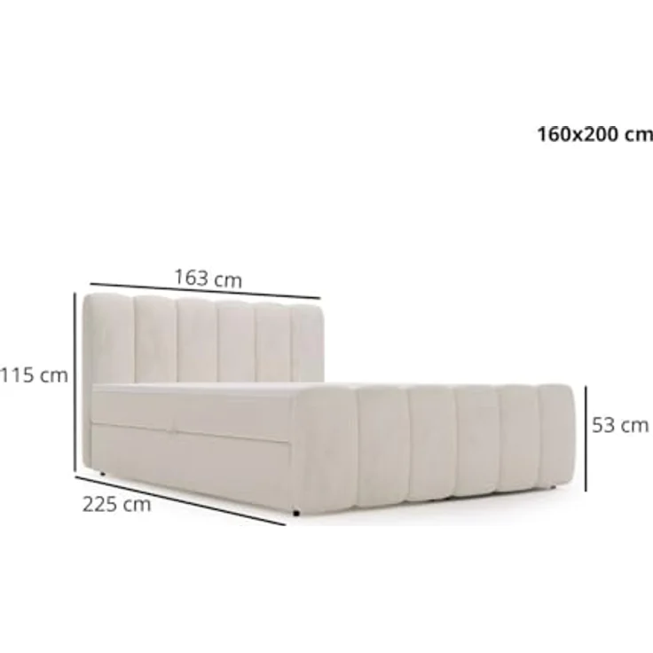 GRAINGOLD Boxspringbett Cloud 160x200, Beige (Royal 02), inkl. Matratze, Topper und Bettkasten, Taschenfederkern und hochelastischer Schaumstoff – Bild 2