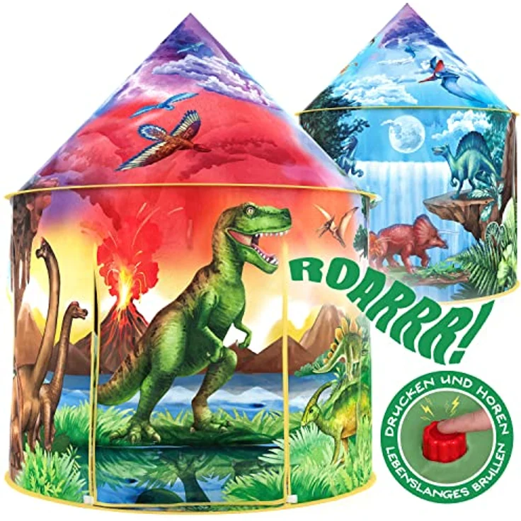 W&O Dinosaurier Spielzelt mit tollen Dinogeräuschen - Pop-Up-Zelt - Kinderzelt für Drinnen und Draußen, Spielhaus für das Kinderzimmer, Zelt Kinderzimmer, Spielzelt für Mädchen und Jungen, Kinder Zelt – Bild 2