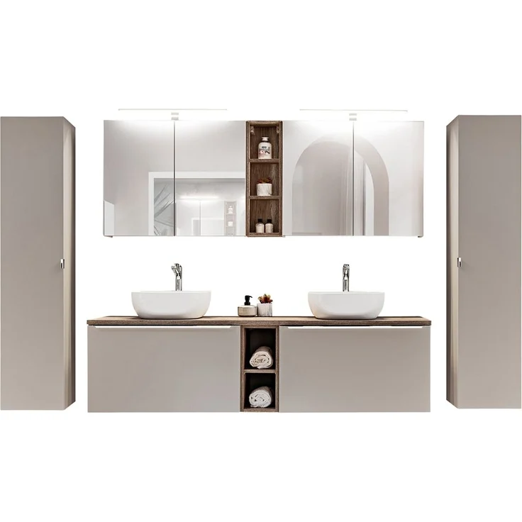Spiegelschrank 60cm mit LED PUEBLA-56-TAUPE in taupe mit Vintage Oak Eiche, B/H/T ca. 60/65-75/17 cm – Bild 10