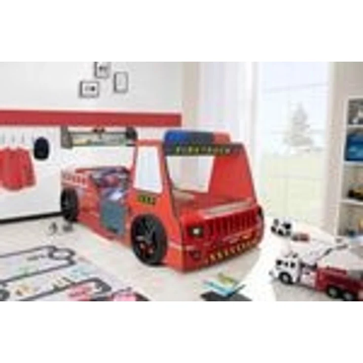Autobett Kinderbett 90x200 Feuerwehrbett "Rio Firetruck" Hochglanz mit LED Leuchte Rot – Bild 10