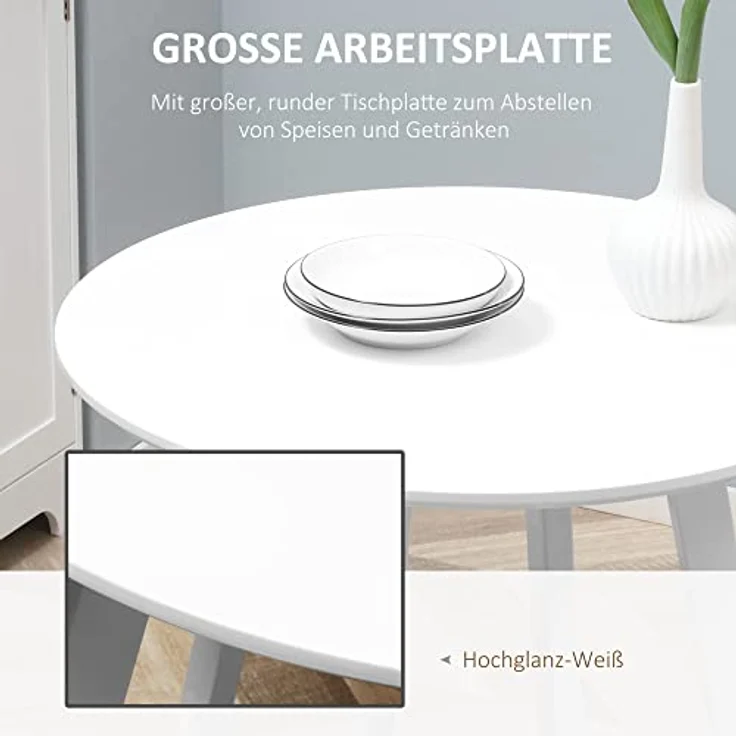 HOMCOM Esstisch Runder Küchentisch für 2 Personen (Rundtisch, 1-St, Esszimmertisch), Weiß Ø72 x 75cm – Bild 7