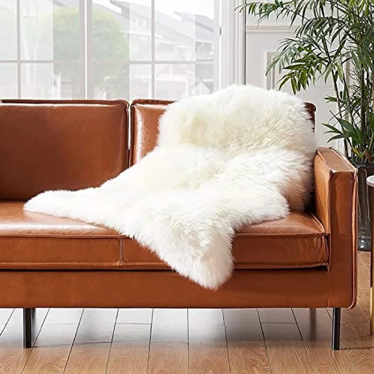 HEQUN Faux Lammfell Schaffell Teppich Kunstfell Dekofell Lammfellimitat Teppich Longhair Fell Nachahmung Wolle Bettvorleger Sofa Matte (50x80 cm, Weiß) – Bild 3