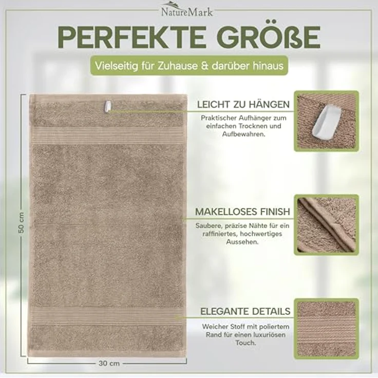 NatureMark 12er Pack Gästetücher Premium Qualität 30x50 cm GÄSTEHANDTUCH Frottiertuch-Set 100% Baumwolle Farbe: Sand/Beige – Bild 8