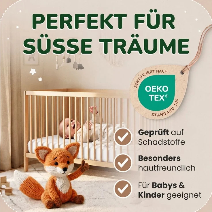 leevitex® Spannbettlaken in verschiedenen Größen und Farben, Jersey aus 100% Baumwolle, Jersey, Gummizug: rundum, (1 Stück), für Kinder- & Standardmatratzen, OEKO-TEX® STANDARD 100 zertifiziert – Bild 2