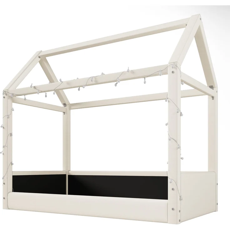 Gepolstertes Tagesbett 90x200 cm mit Haus-Design, LED-Lichtleisten und Leinenbezug, Beige – Bild 7