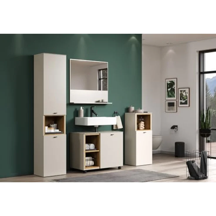 Waschbeckenunterschrank Sao Paulo in Sand und Eiche 80 cm – Bild 5