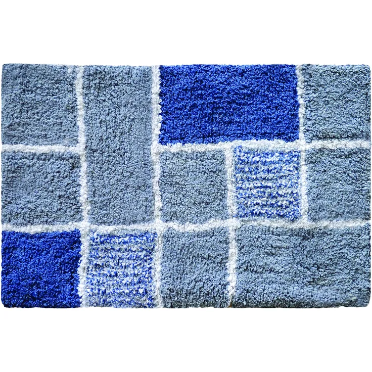 MSV Badteppich Badvorleger Mosaik Duschvorleger Hochflor Badematte 40x60 cm – Blau
