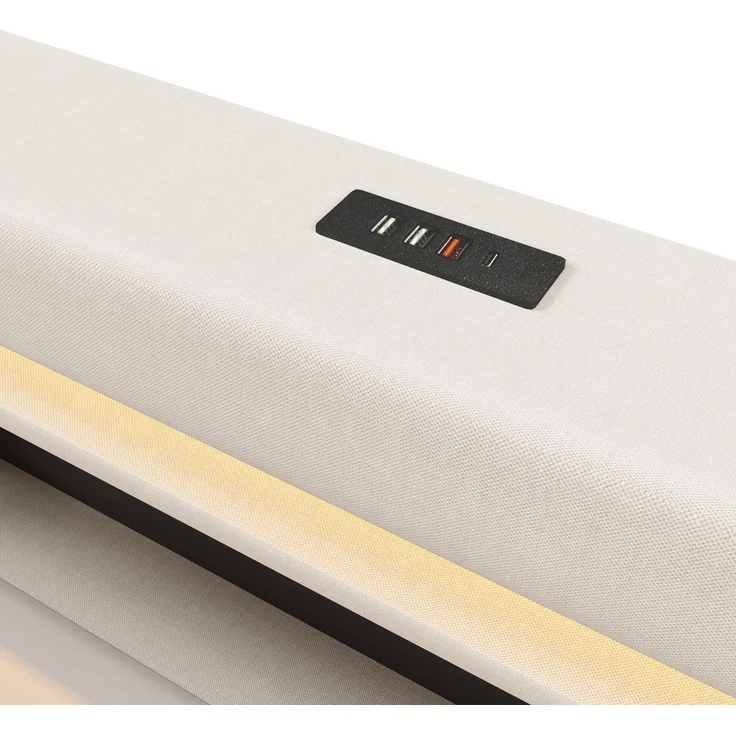 Polsterbett mit LED-Streifen, Stauraum, Schrank, USB und Type-C, 180x200 cm, gepolsterter Kopfteil mit Schrank, Einzelbett, Stauraumbett, Leinen – Bild 10