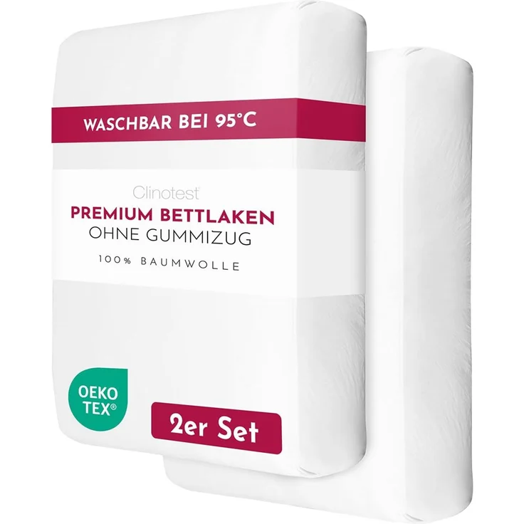 Clinotest 100x200 cm Bettlaken ohne Gummizug, 170 g/m², Premium Flachbettlaken aus 100% Baumwolle, Soft & atmungsaktiv, Kochfest, Hotelqualität, pflegeleicht, schrumpffest & farbintensiv, 2er Set.