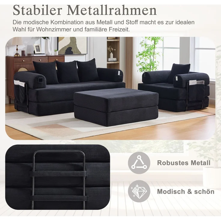 ZUBALIYA Ecksofa 94x67 cm, mit Ablageflächen, mit Cordbezug, mit breiten Armlehnen, modular aufgebaut, mit Schaumstoffpolsterung – Bild 6
