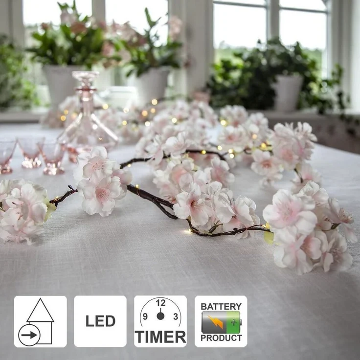 LED Blumengirlande ,Cherry Flower, Batterie & Timer, rosa, 180cm – Bild 2
