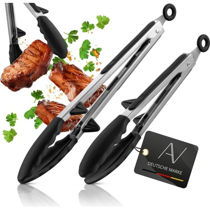 AVANA Kochzange Edelstahl Küchenzange Silikon Grillzange Zange Kochen Mehrzweckzange, mit integriertem Standfuß, 2er Set – Bild 4