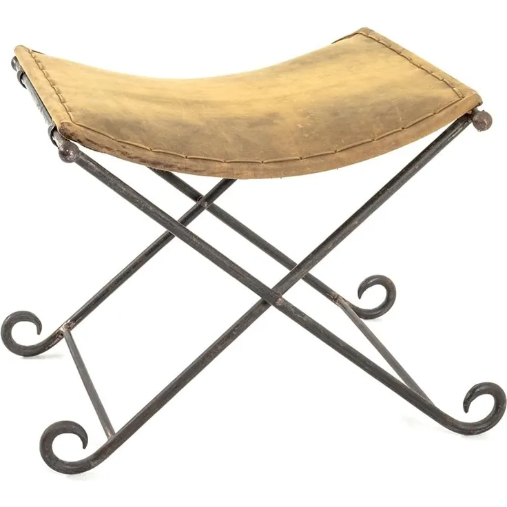 Klapphocker Hocker vintage Echt Leder gepolstert Stahlrohr klappbar