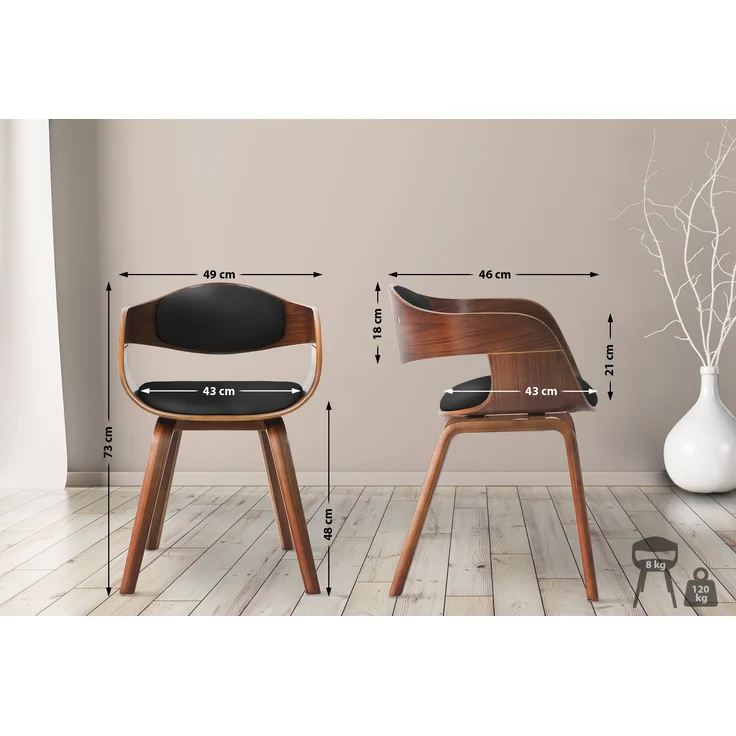 DELUKE® Besucherstuhl LONDON - 73x49x46cm, Walnuss/Schwarz Kunstleder Holz Gestell Konferenzstuhl Wartezimmerstuhl – Bild 2