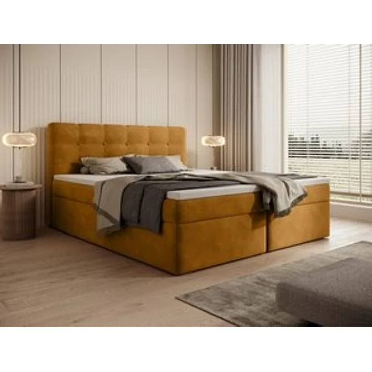 thematys Boxbett Luxus mit Bettkasten 140x200cm, mit Bonnellfederkernmatratze H3, Bouclé/Velours, mit Stauraum, mit 3 cm Topper, Senfgelb (Holland 410), Art.-Nr. S0WGG0AN7BK – Bild 7