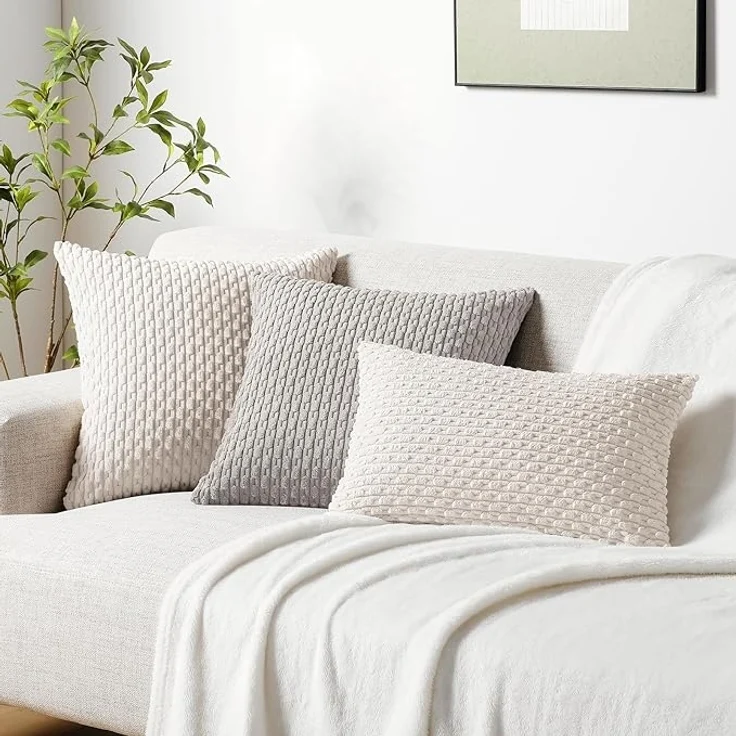 ABC Doppeltes Sofakissen aus weichem Samt, 45 x 45 cm, beigefarbener Samt. Dekoratives Kissen, geeignet für Wohnzimmer, Sofas, Schlafzimmer und Gärten, schafft eine natürliche und entspannende Atmosphäre. – Bild 4