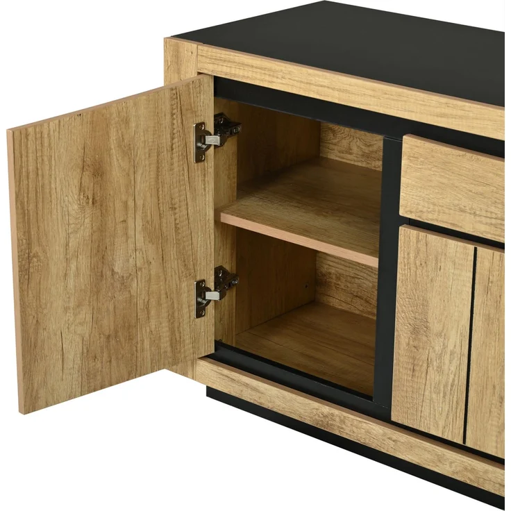 DESVIAE Sideboard Holzoptik/Schwarz aus MDF – 140x60x40 cm – 4 Türen, 1 Schublade – Bild 8