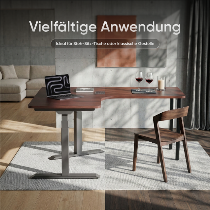 DESKSPACE Eck-Tischplatte, 2,5 cm massiv, Mahagoni, 160x130x70 cm, ideale Holzplatte für Esstisch & höhenverstellbaren Eck-Schreibtisch – Bild 5