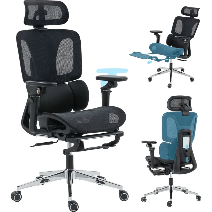 MELAYR, Bürostuhl Ergonomisch Schreibtischstuhl mit verstellbar Lenden- und Kopfstütze, 71 x 67 x 133 cm, Schwarz – Bild 1