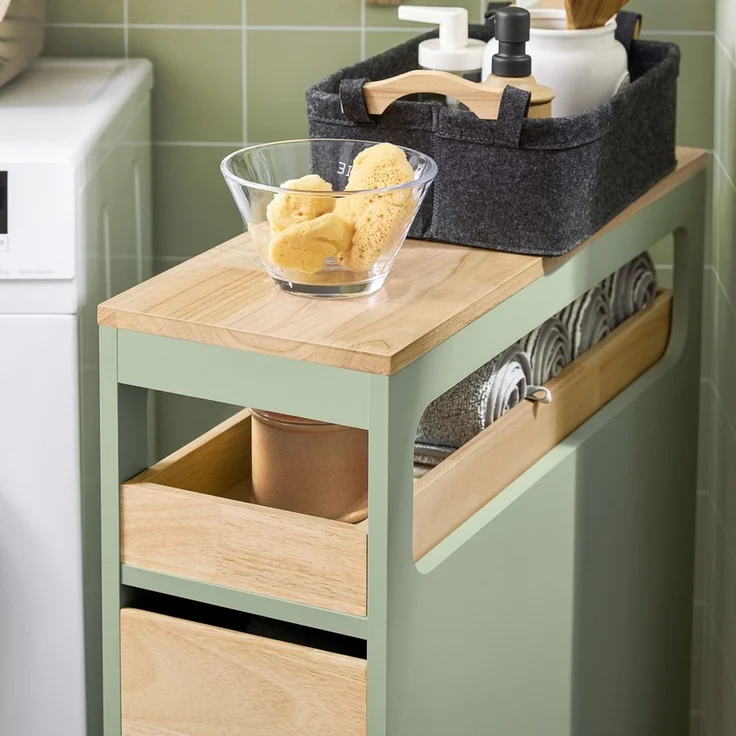 SoBuy BZR54-GR Toilettenschrank mit Toilettenpapierhalter, MDF, Lackiert, Grün, 65 x 82 x 24 cm – Bild 4