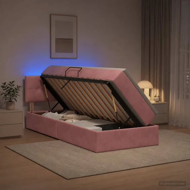 vidaXL LED-Speicherbett mit Matratze Rosa 90 x 200 cm Samt 3459227