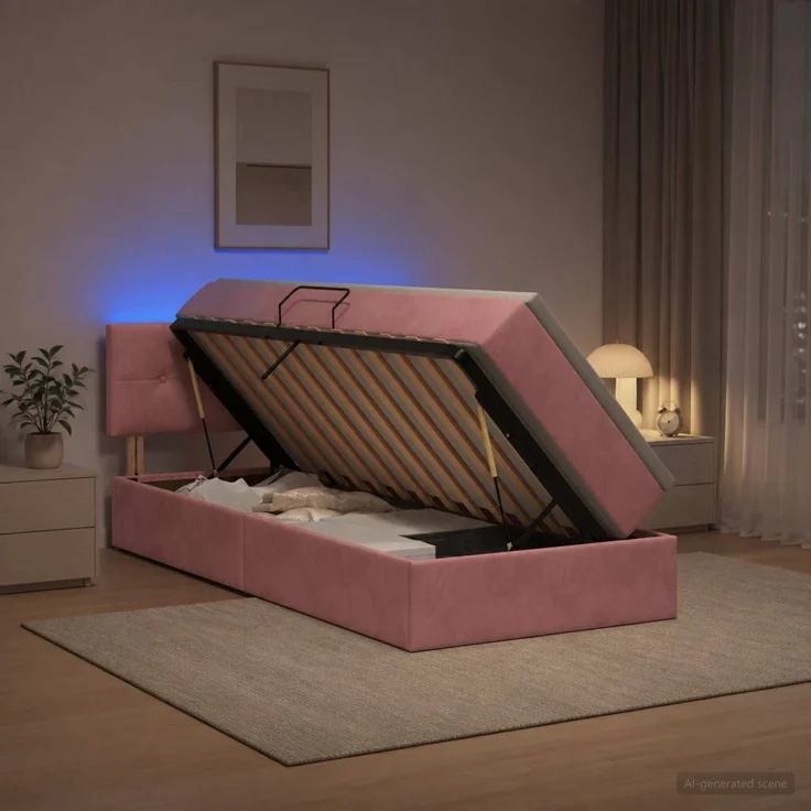 vidaXL LED-Speicherbett mit Matratze Rosa 90 x 200 cm Samt 3459227 – Bild 1