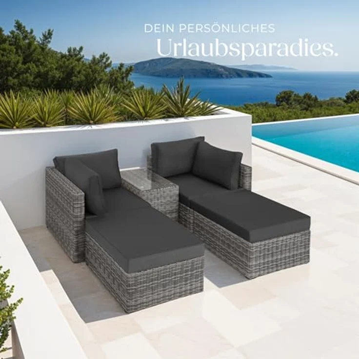 tectake Loungeset Rattan Lounge, (Set, 5-tlg), mit Aluminiumgestell – Bild 9
