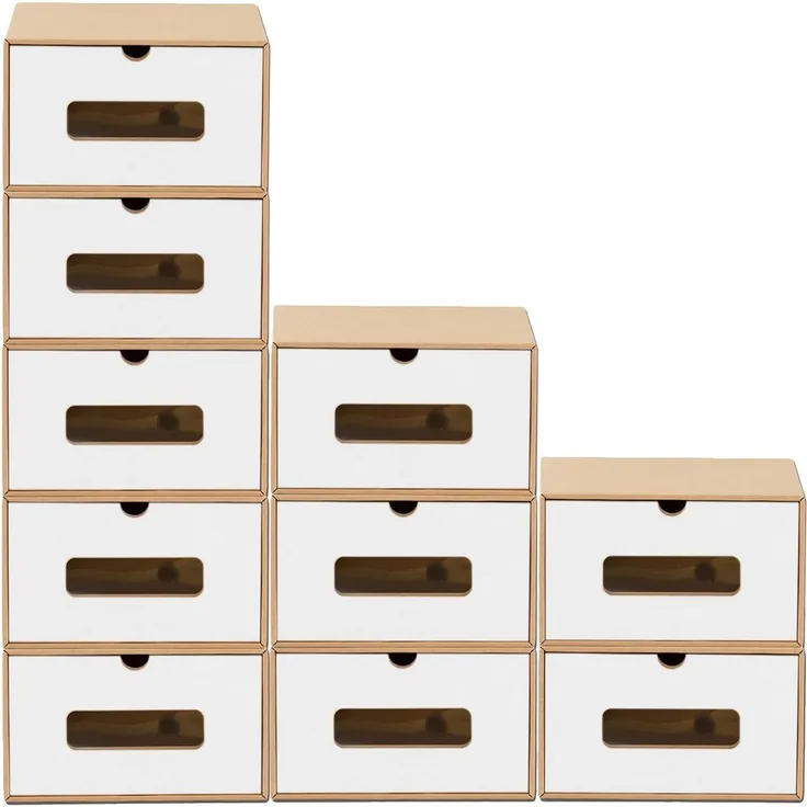 BigDean Schuhbox 10 Boxen stapelbar mit Sichtfenster & Schublade Schuhe Spielzeug etc. (Set, 10 St, Schuhbox), Bemalbar, Dekorierbar, Stapelbar