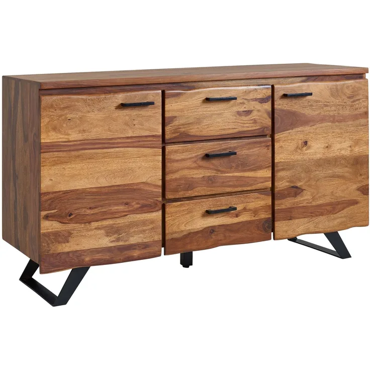 Sideboard 145x82x45cm Sheesham Massivholz Metall Baumkante Modern Schubladen