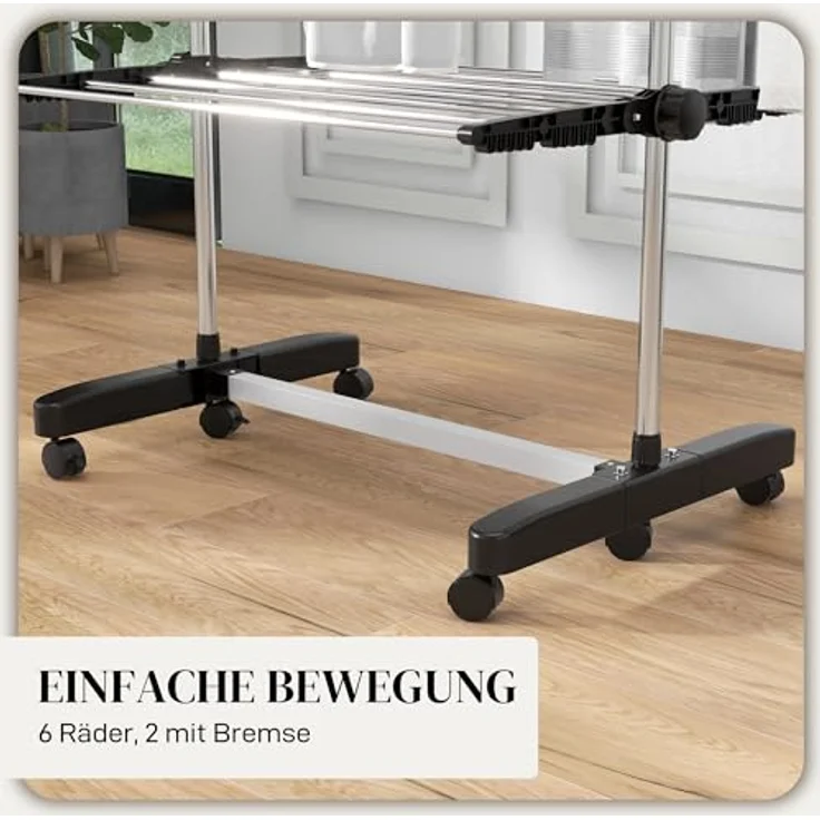 HOMCOM Wäscheständer Trockenständer mit Rollen, Wäscheturm für Indoor, Outdoor, Edelstahl, 142 x 55 x 172 cm, Schwarz – Bild 7