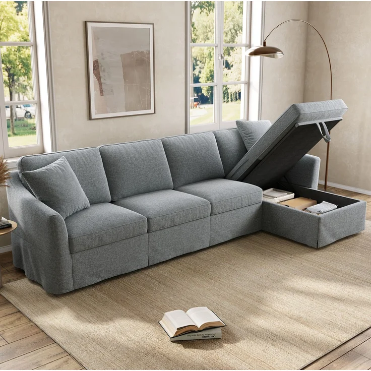 Ecksofa 274 x 128,5 x 83 cm mit Stauraum-Chaiselongue und waschbaren Bezügen, Grau – Bild 5