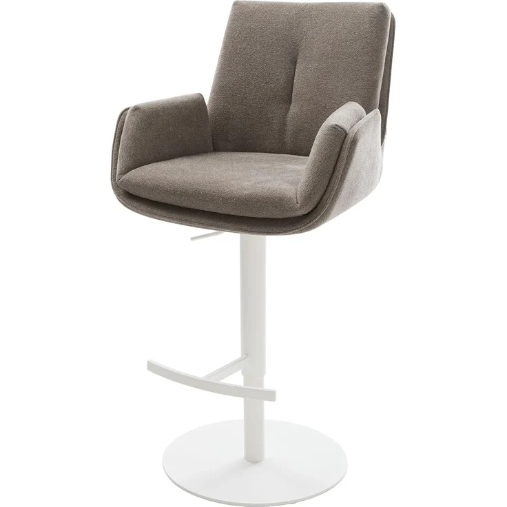 Barstuhl Clea-Flex Strukturstoff Soft Taupe Drehfuß höhenverstellbar Metall Weiß – Bild 1