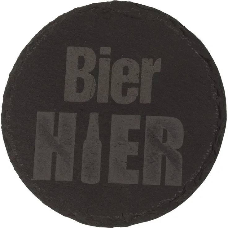 Untersetzer aus Schiefer mit Gravur lustige Sprüche ca. 10 cm Bier Hier