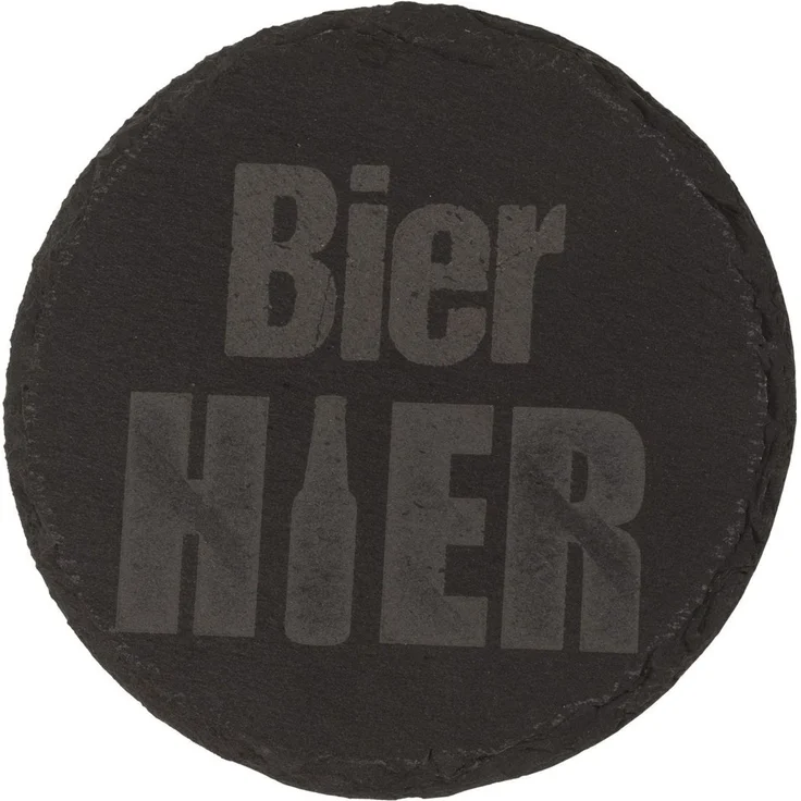 Untersetzer aus Schiefer mit Gravur lustige Sprüche ca. 10 cm Bier Hier