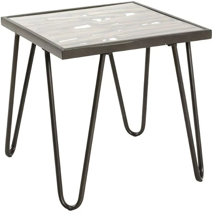 Beistelltisch Couchtisch Glastisch Wood quadratisch Glasplatte mit Massivholz Stahlrohr anthrazit-natur 50x50 cm – Bild 2