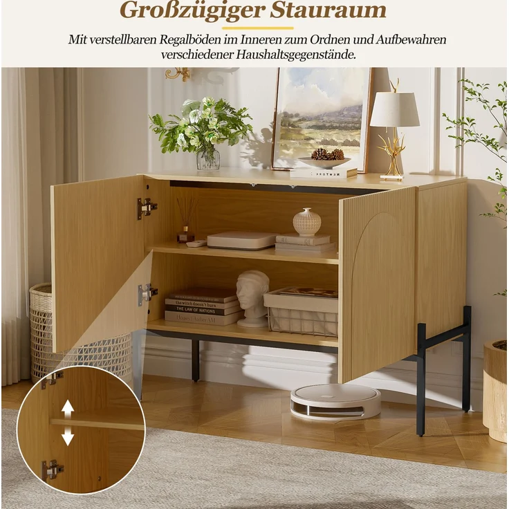 DESVIAE Sideboard Natur aus Spanplatte – 100x75x40 cm – 2 Türen, Metallbeine – Bild 4