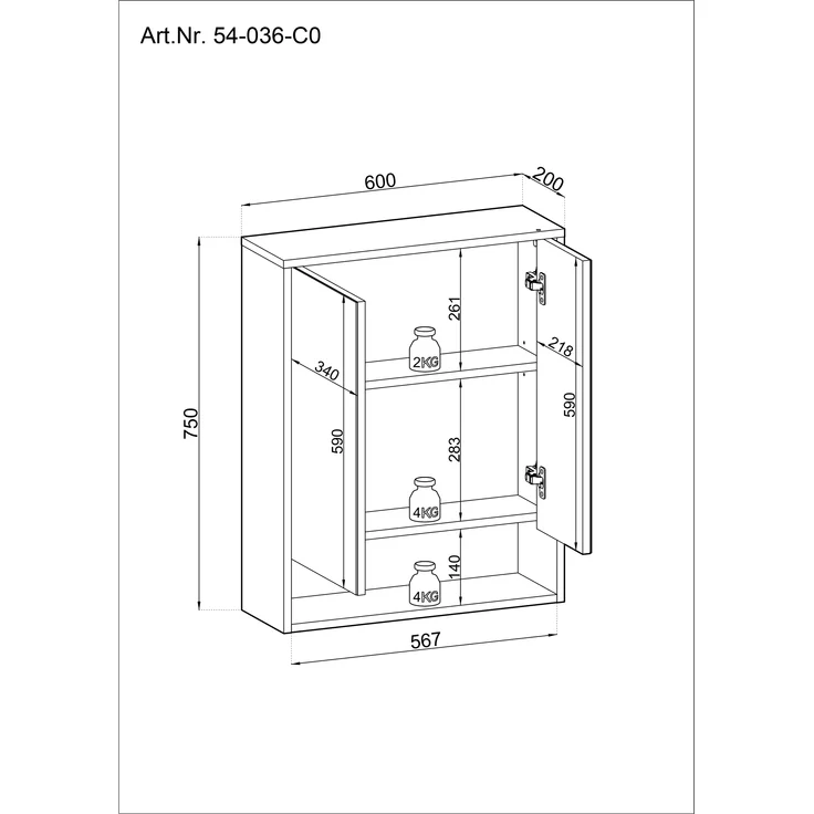 Badezimmerspiegelschrank >Lucera< in Grau aus Glas - 60x75x20cm (BxHxT) – Bild 9