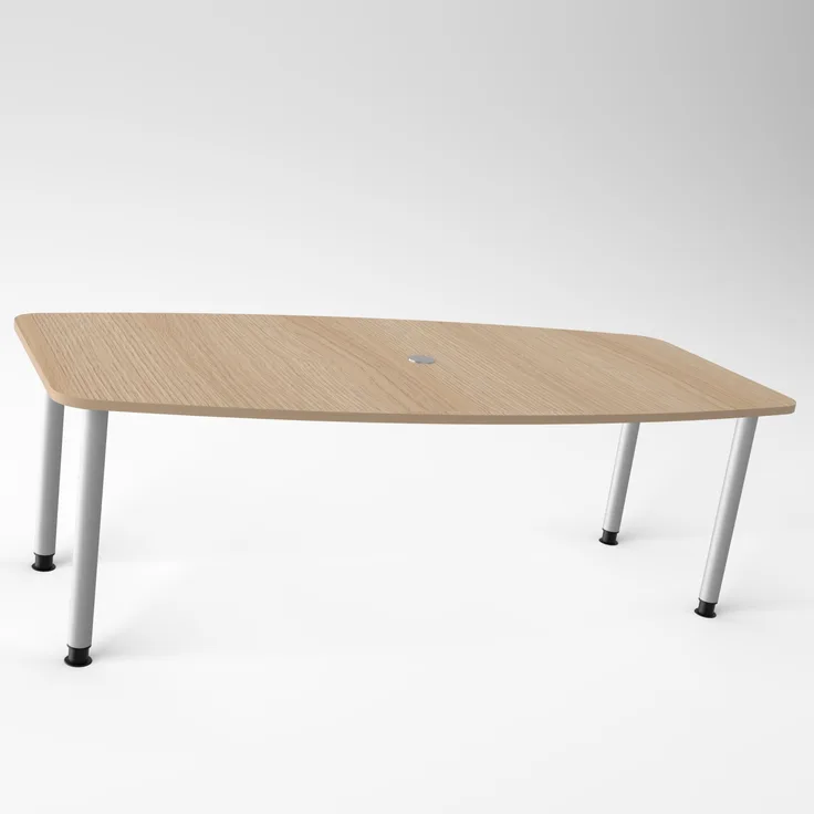 Rheinland Möbel Konferenztisch KONTI 220x103 cm – ovaler Besprechungstisch in Grau mit silbernen Rundrohrfüßen & Kabelauslass, Meetingtisch für 6–8 Personen, moderner XXL-Tisch fürs Büro & Besprechungsraum