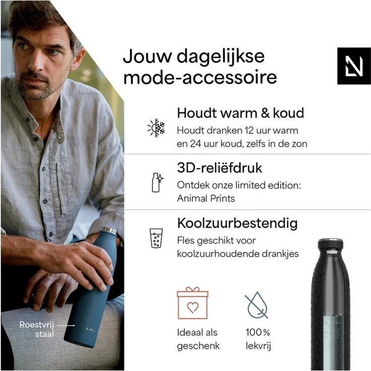 LARS NYSØM Thermoflasche Ren, Isolierflasche mit Vakuum Isolierung: 12h heiß / 24h kühl – Bild 2