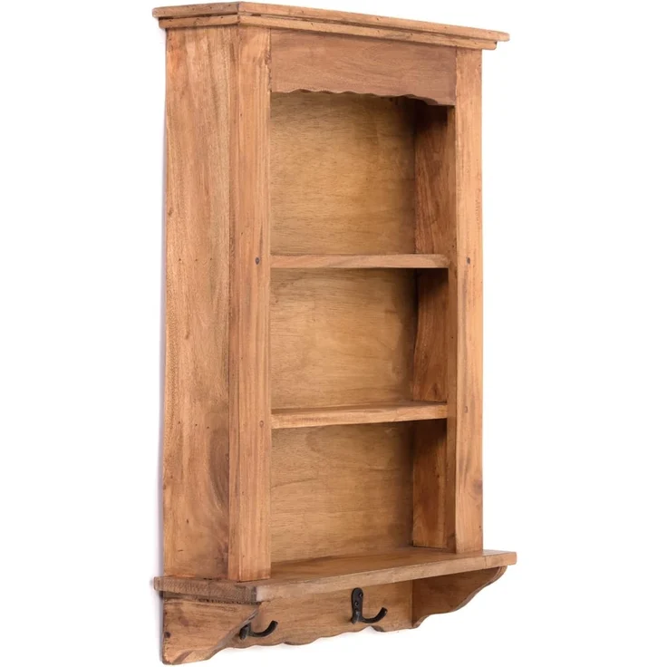 DESIGN DELIGHTS Wandregal WANDREGAL "COUNTRY", Mahagoni Holz, 68 cm, Küchenregal mit Haken – Bild 3